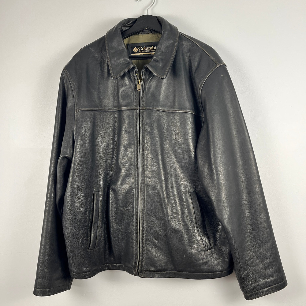 Vintage Columbia Men Leather Jacket Black Size L